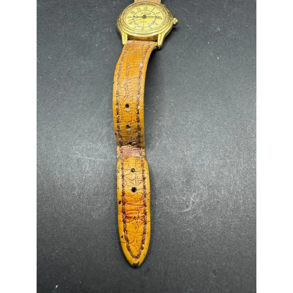 Vintage Fossil Collection Quartz Retro-Age Watch Gold Tone Brown Leather Strap